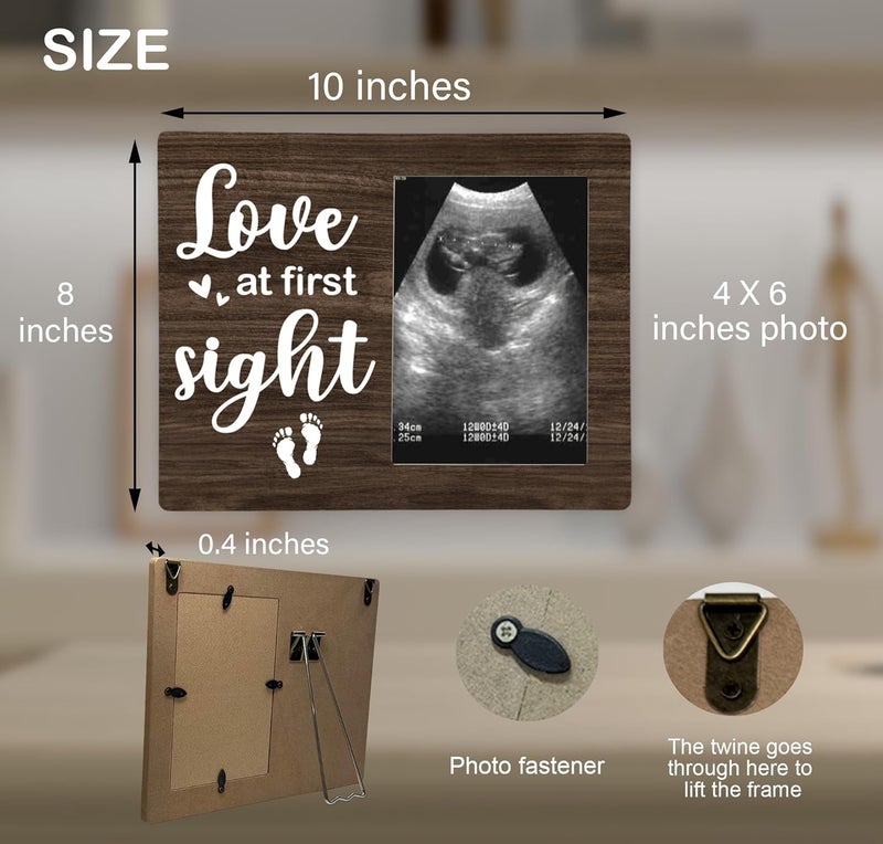 CAIFZ Love at First Sight Picture Frame, Ultrasound Photo Frame Gifts for Expecting Mom, Dad, Baby Sonogram Wodden Frame, 4x6 inch Photo - Image 3